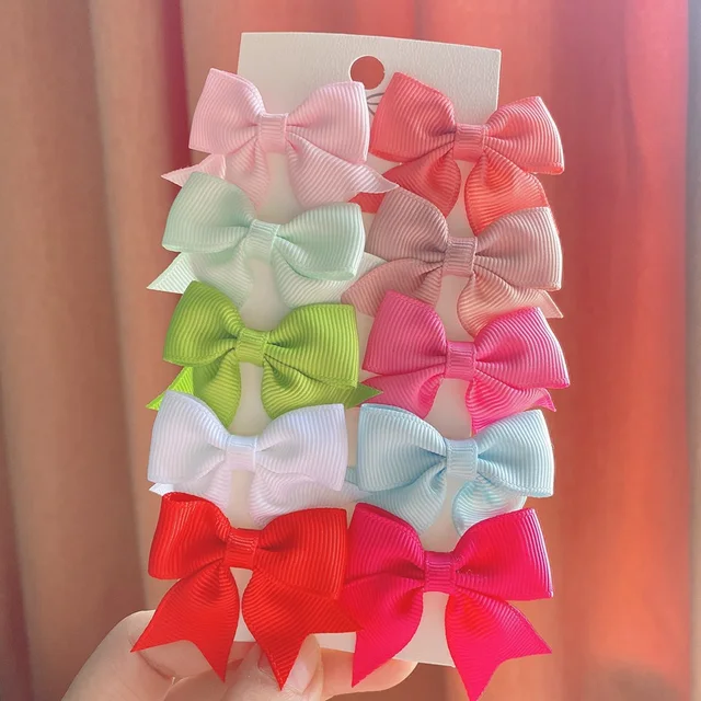 10PCS/SET  Grosgrain Ribbon MiNi Hair Bows with Clip for Girls Hairpins Boutique Barrettes Headwear Cute Kids Hair Accessories 6