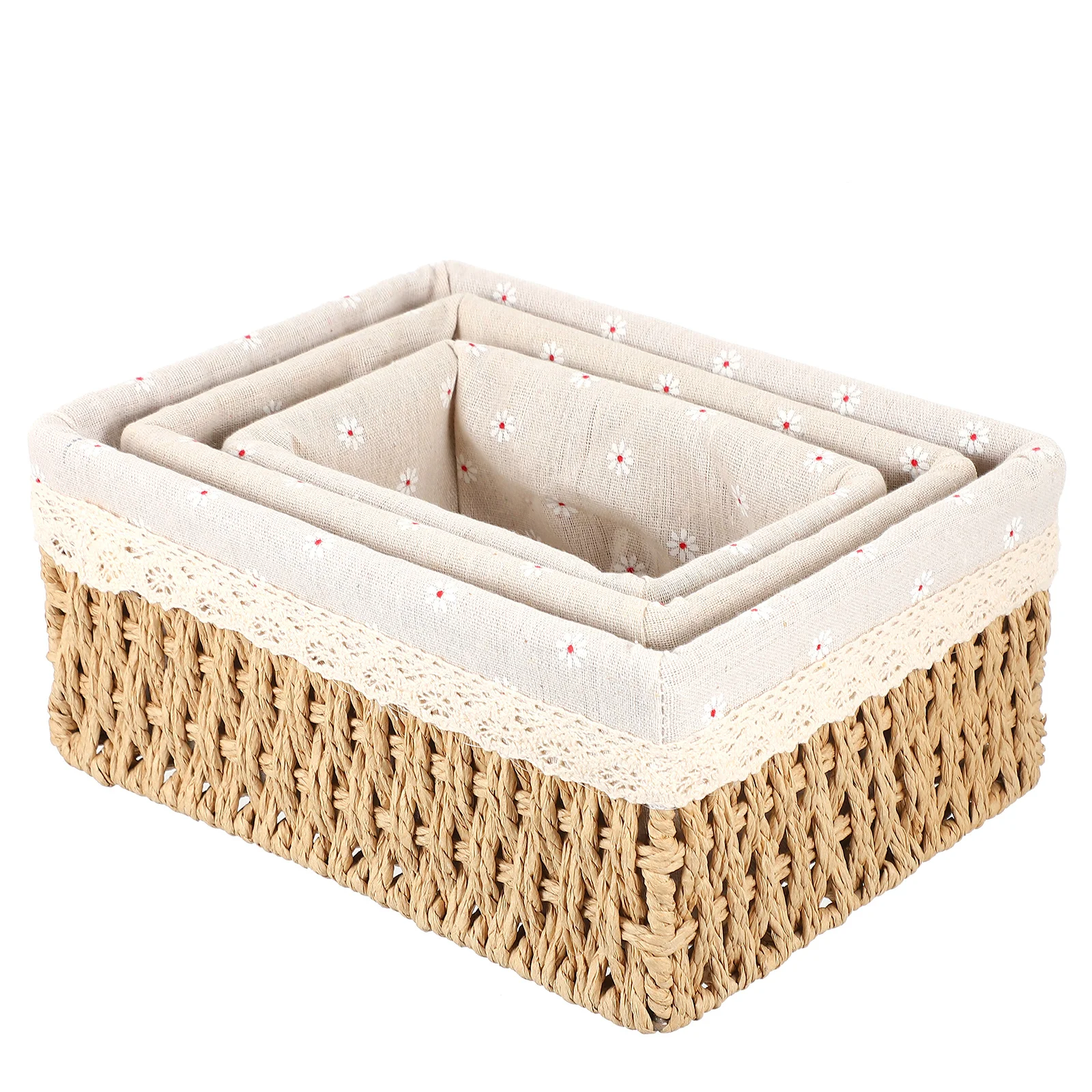 

3pcs Hand Woven Storage Basket with Lid Rattan Wicker Basket Picnic Basket Snack Serving Tray Bread Fruit Sundries Storage