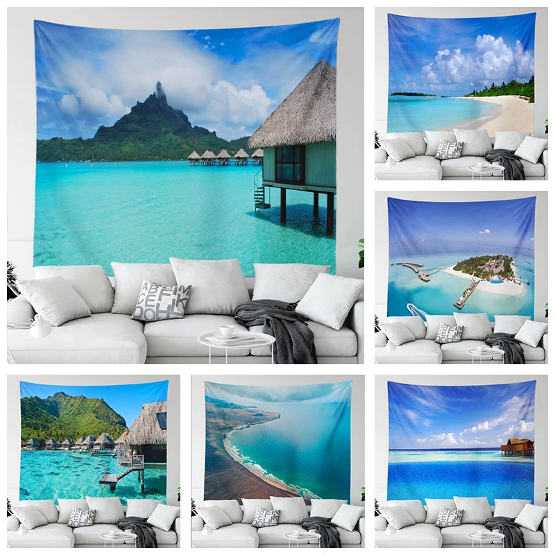 

Домашний декор, гобелен для спальни с видом на море, настенная роспись из полиэстера для комнаты с принтом, простые аксессуары tapiz