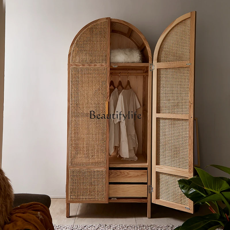 

Simple Rattan Art Cabinet Modern Minimalist Solid Wood Frame Wardrobe Nordic Homestay