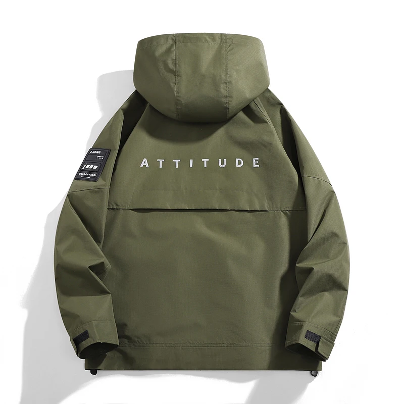 Spring new jacket men hooded loose tooling tide brand mountain outdoor fatty waterproof windproof jacket.