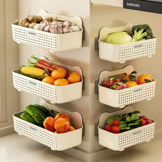 Kitchen Storage Rack Wall-Mount Storage Basket Wall Punching Condiment  Container Onion Ginger Garlic Hanging Drainage Baskets - AliExpress