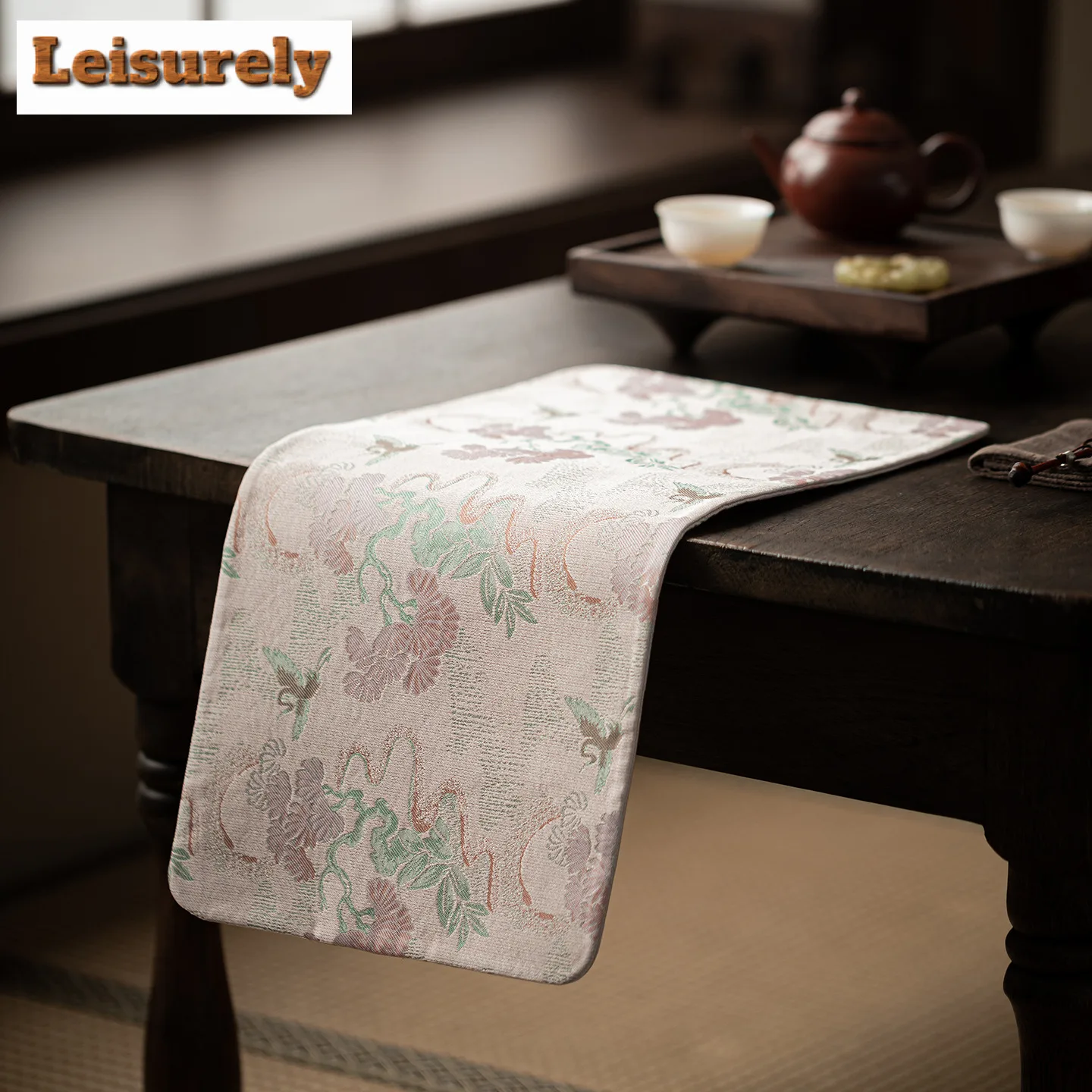 Chinese Crane Pink Xiangyun Silk Cloud Tea Table Mats Boutique Drink Coaster Household Dinner Table Cloth Mat Teaware Ornaments