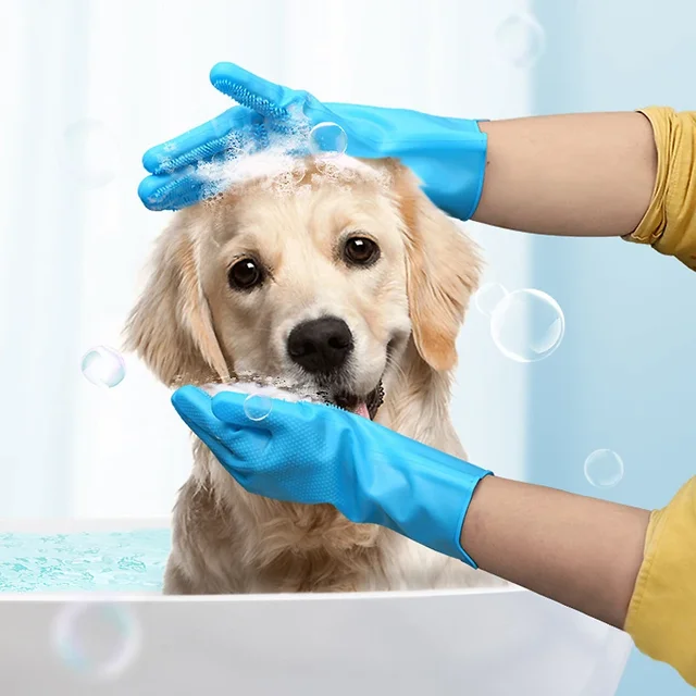 Pet Grooming Cleaning Gloves Dog Cat Bathing Shampoo Glove Scrubber Magic Dishwashing Cleanner Sponge Silicon Hair Removal Glove 6