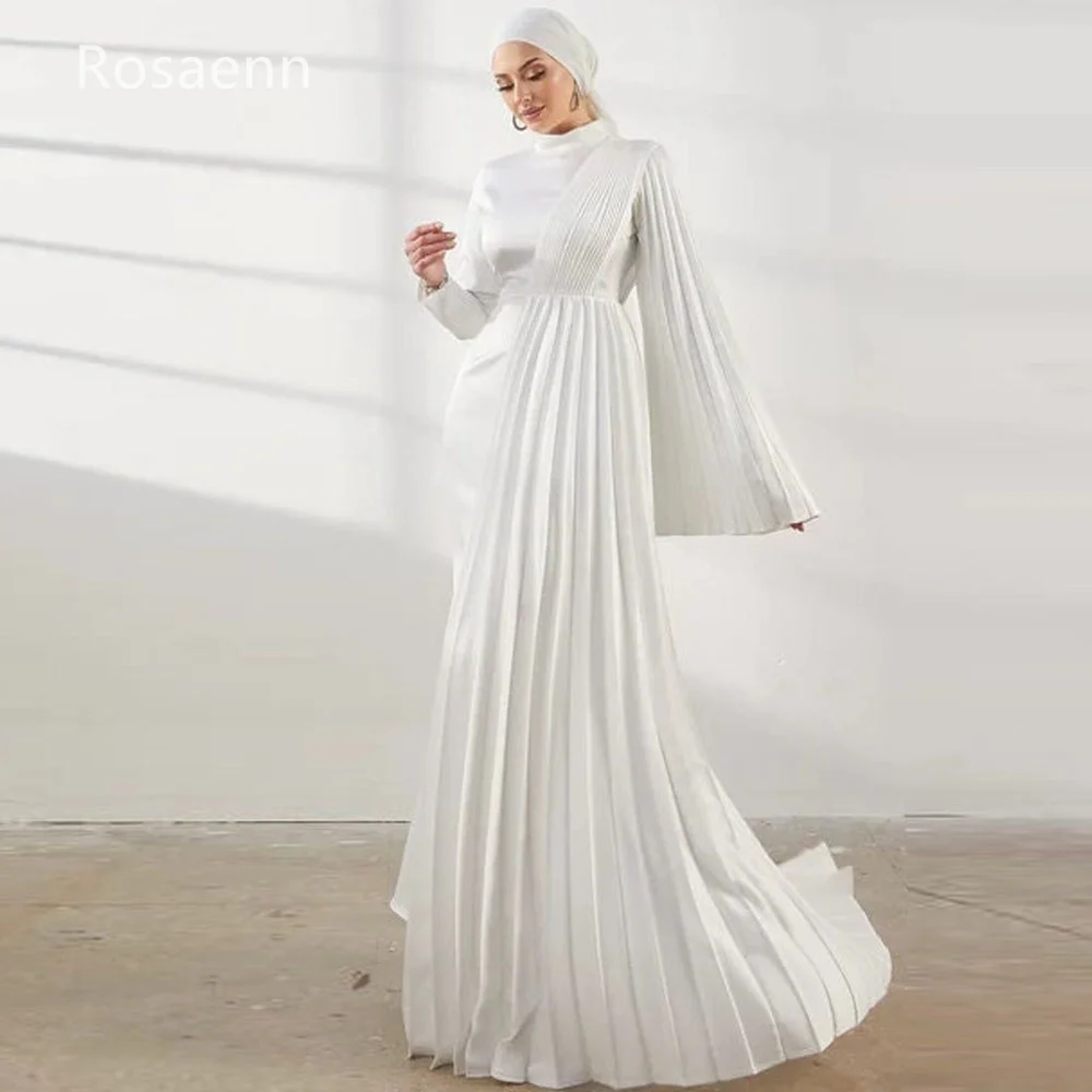 Fashion Mermaid Ivory Wedding Dress Satin Draped Pleat 2023 New Wedding Gown  High Collar Brush Train Bride Dress robe de mariée