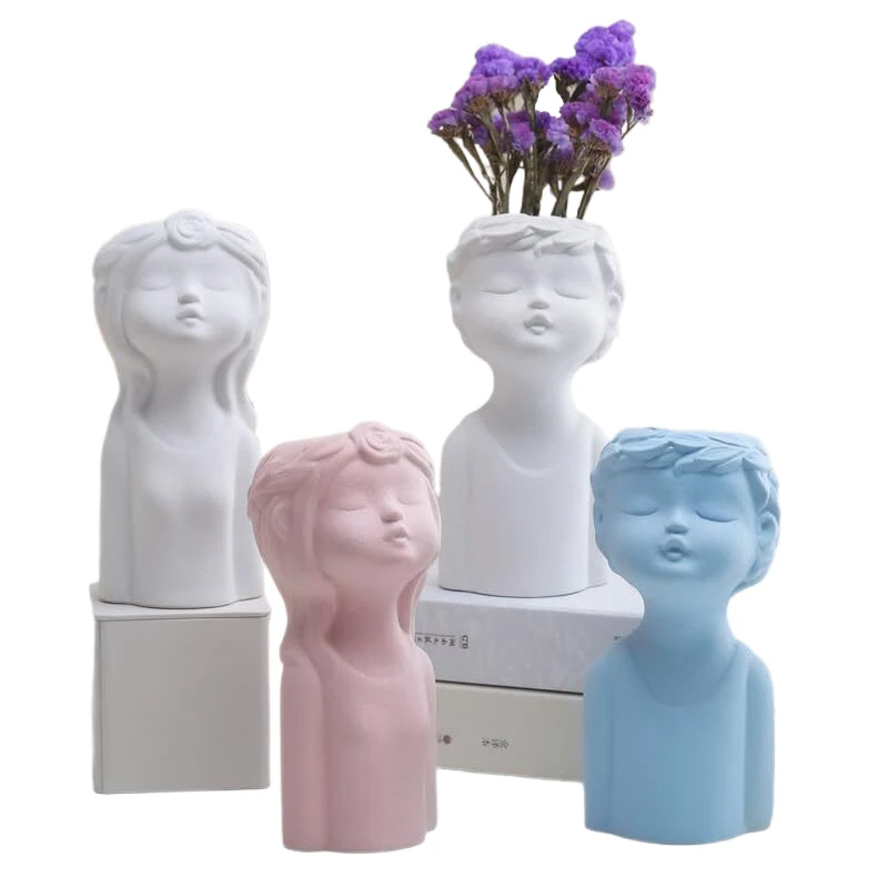 1 Piece Creative Sphinx Statue Ceramic Vase Indoor Decoration Statue Cute Boy Girl Hydroponic Vase Home Desktop Decorations 5