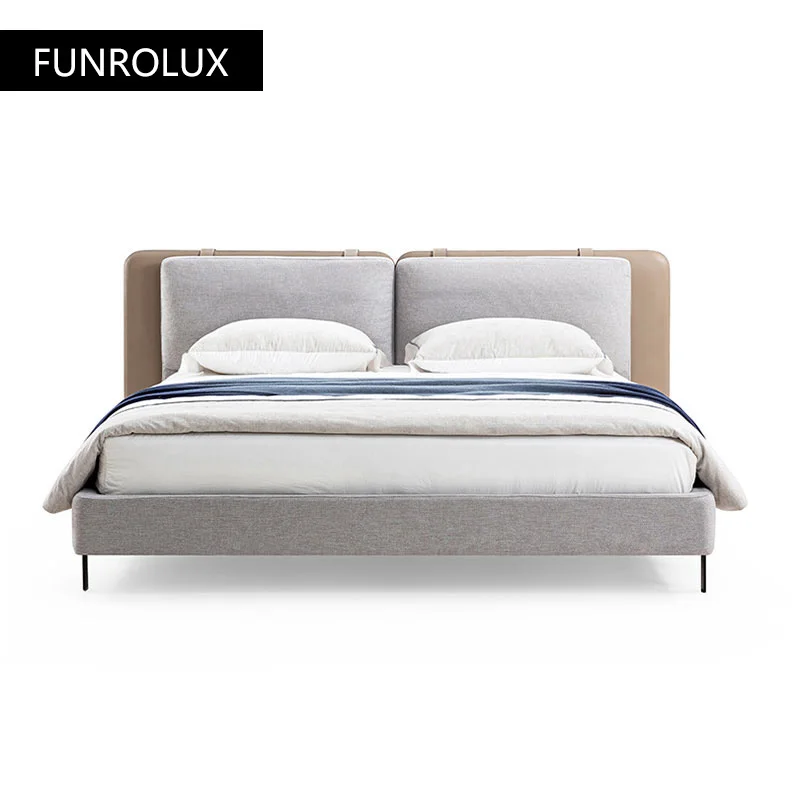 Modern minimalist fabric bed Italian minimalist light luxury master bedroom 1.5 meters 1.8 meters high-quality cotton and linen