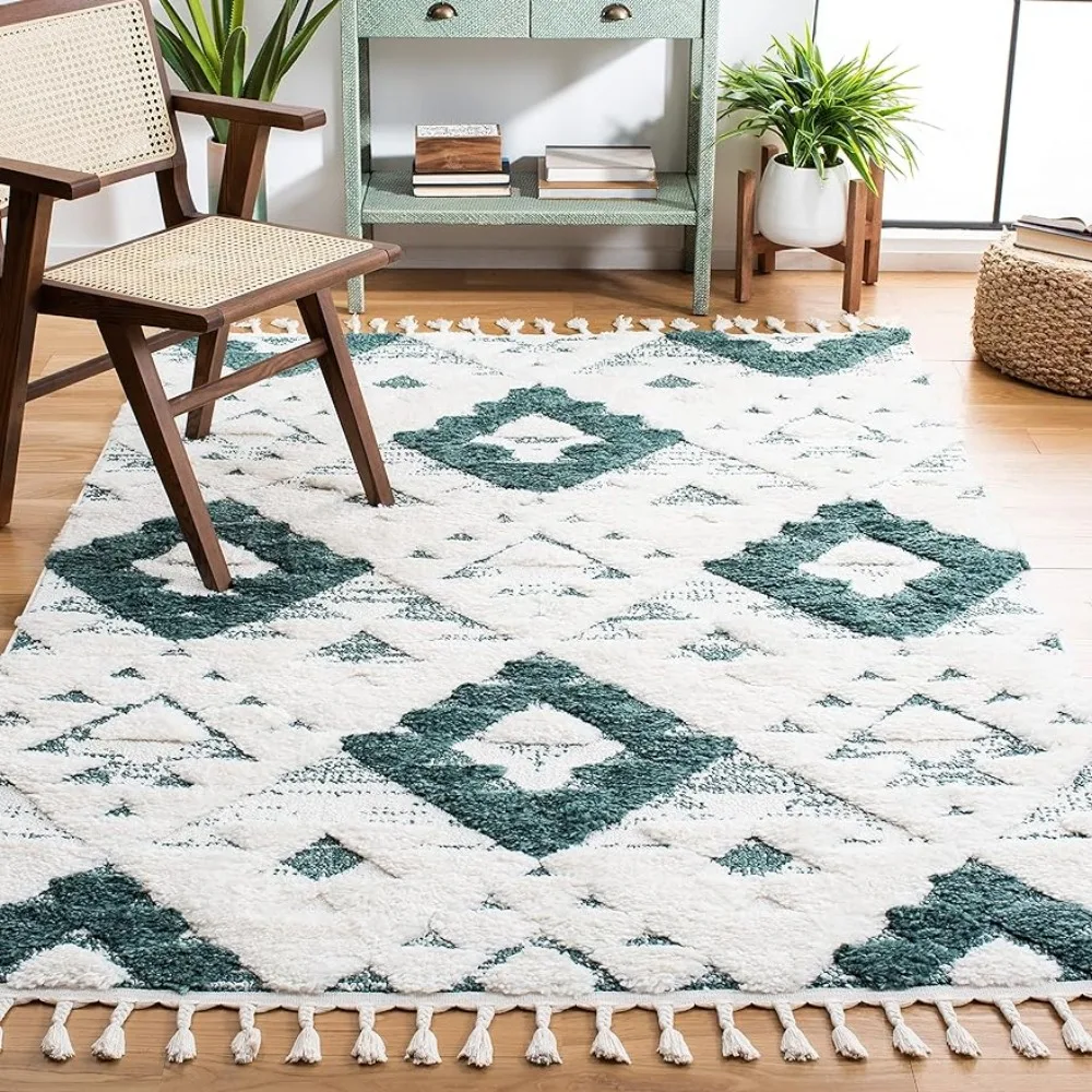 

Carpet Collection Area Rug 8' x 10',Green Ivory,Non-Shedding Easy Care,2-inch Thick Ideal for High Traffic Areas in Living Room