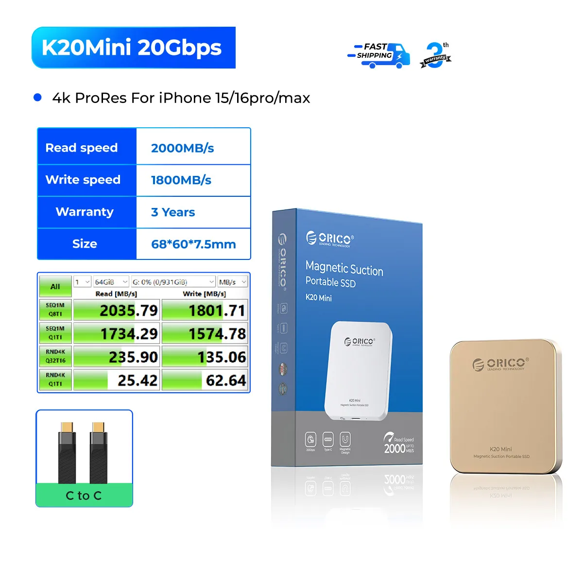 SSD Esterno 2TB Fanxiang - Fino A 2000 MB/s, USB-C 3.2 Gen2x2, Compatibile Con PC E Smartphone