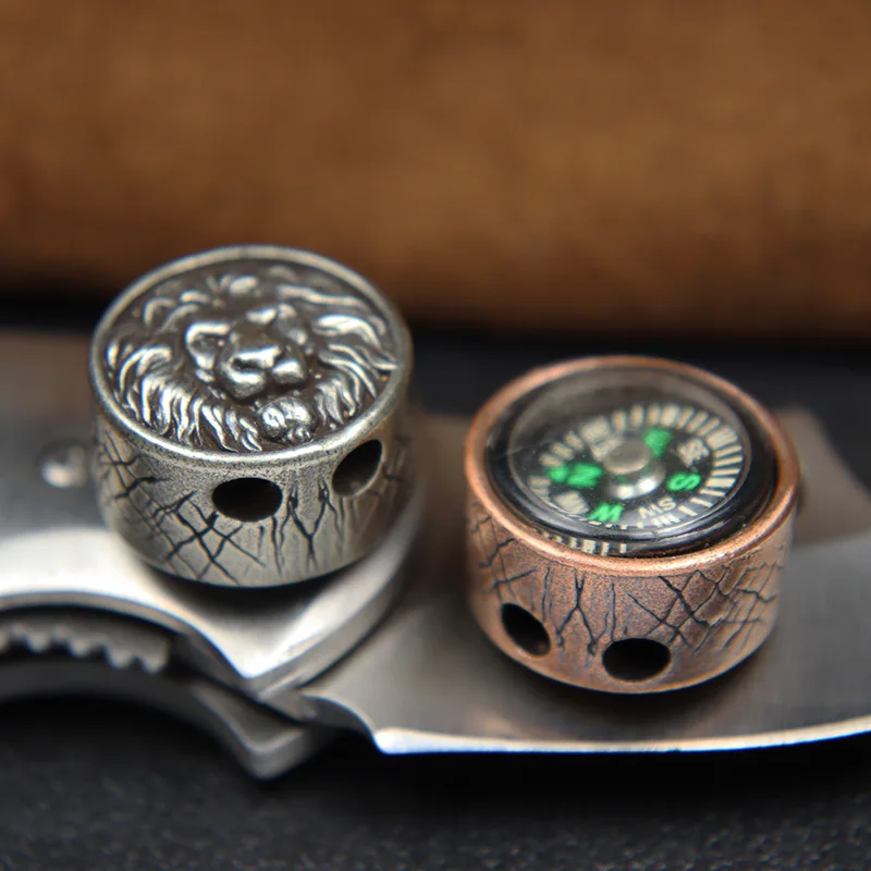 EDC Outdoor Brass Lion King Head 3D Sculpture Compass Knife Beads DIY Paracord Bracelets Charms Life-saving Supplies Accessories