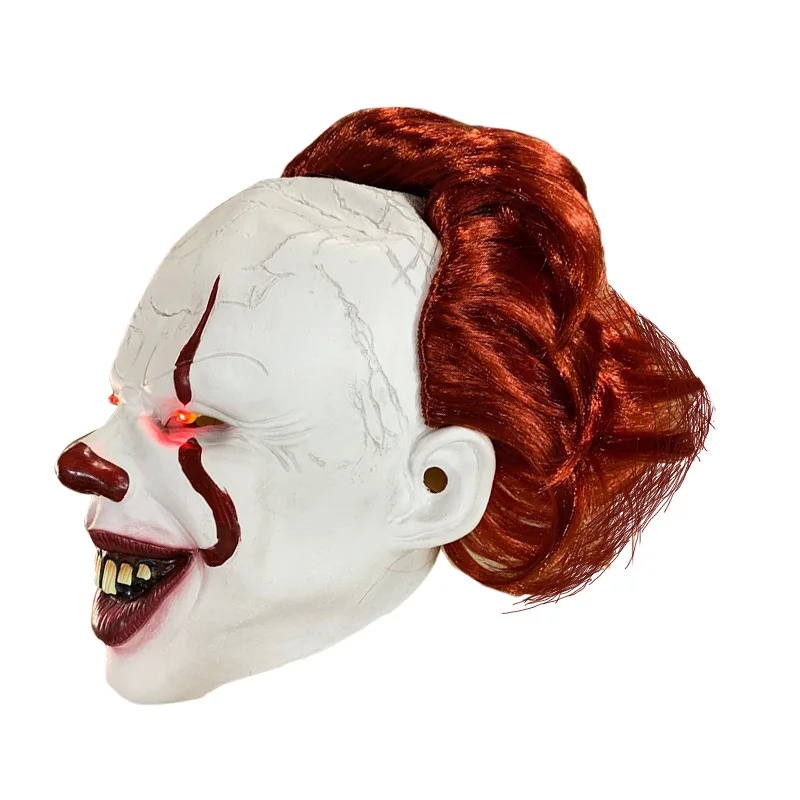 Horror Clown Mask Head Cover LED Light Up Adjustable Halloween Face Shield Cosplay Halloween GrimaceCarnival Party Props