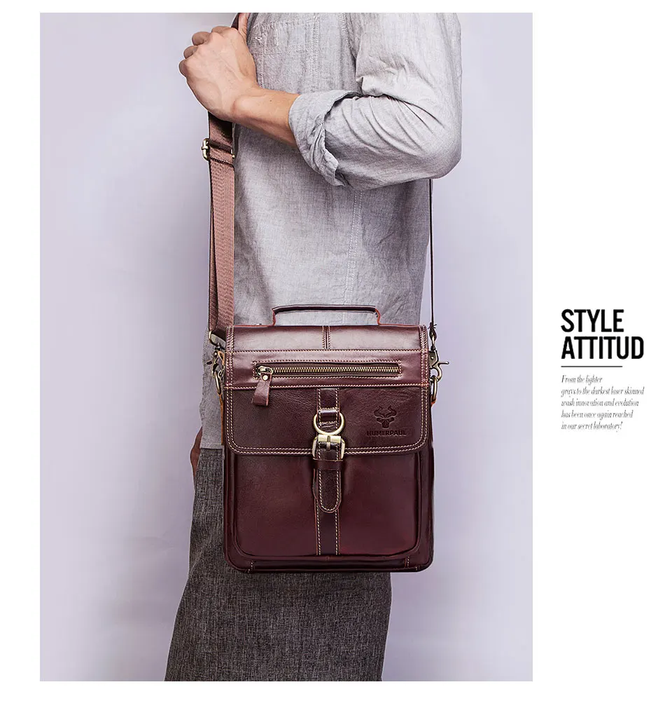 HUMERPAUL Herren-Umhängetasche aus 100 % echtem Leder, multifunktional, für Reisehandtaschen, große Kapazität, Rindsledertasche – Detail 3