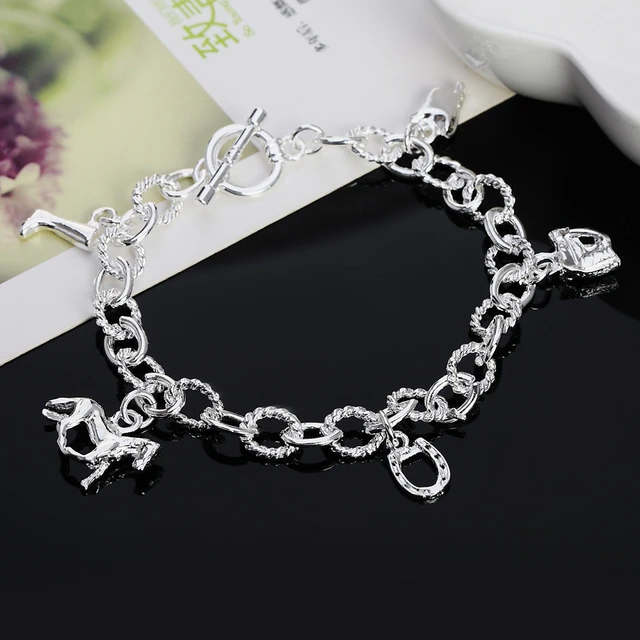 Sterling Silver Cable Chain Charm Bracelet, Charm Factory