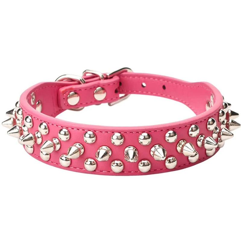 Leather Rivet Dog Collar Adjustable Spiked Studded Pet Collars For Medium Large Dogs Anti-bite Neck Strap Fierce Dog Accessories 