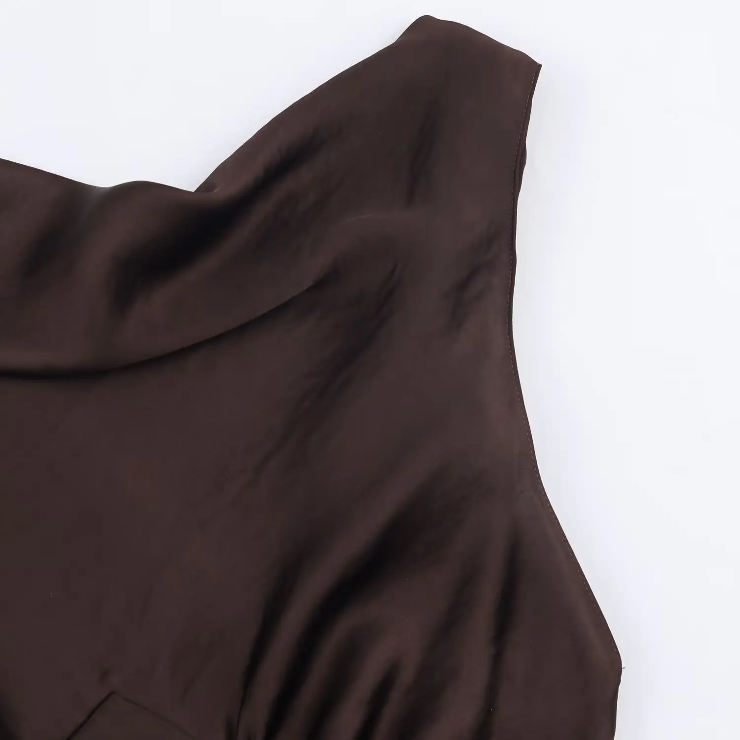 Women Satin Coffee Holiday Midi Dress Female Fashion Summer New Elegant Long Vest Backless Dress Lady Chic Evening Party Dress