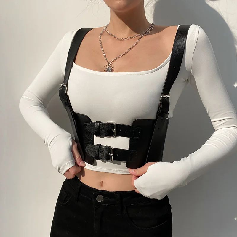 

Punk Harness Belt Body Chain Black Pu Leather Gothic Adjustable Body Corset Accessories For Women For Party Dating