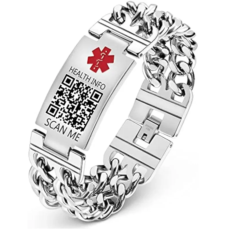 

Fashion Stainless Steel Medical Bracelets Free Engraving Men's and Women's QR Code Emergency Alarm ID Wrist Strap Bracelet