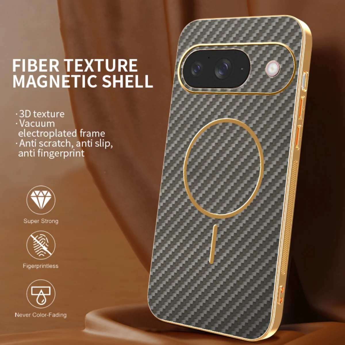Carbon Fiber Texture Phone Case with Plating Frame and Magsafe Compatibility