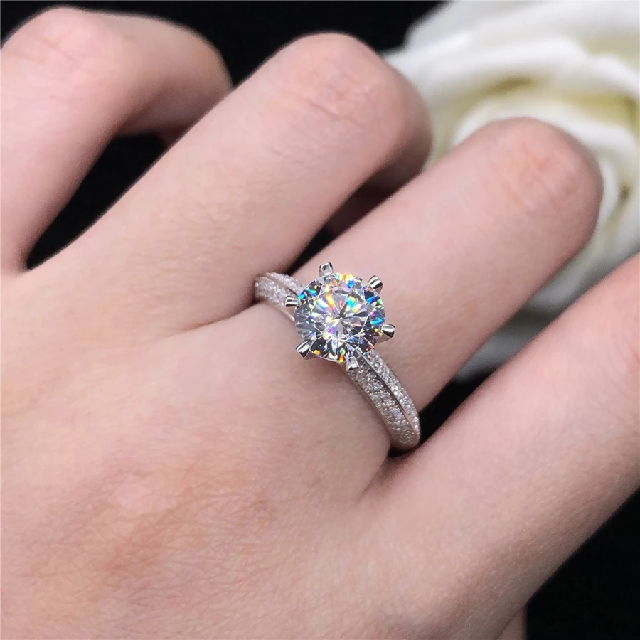 Solid 14K White Gold 2CT Test Natural Moissanite Diamond Engagement Ring Original Gold Bridal Jewelry D Color VVS1 Brilliant 5