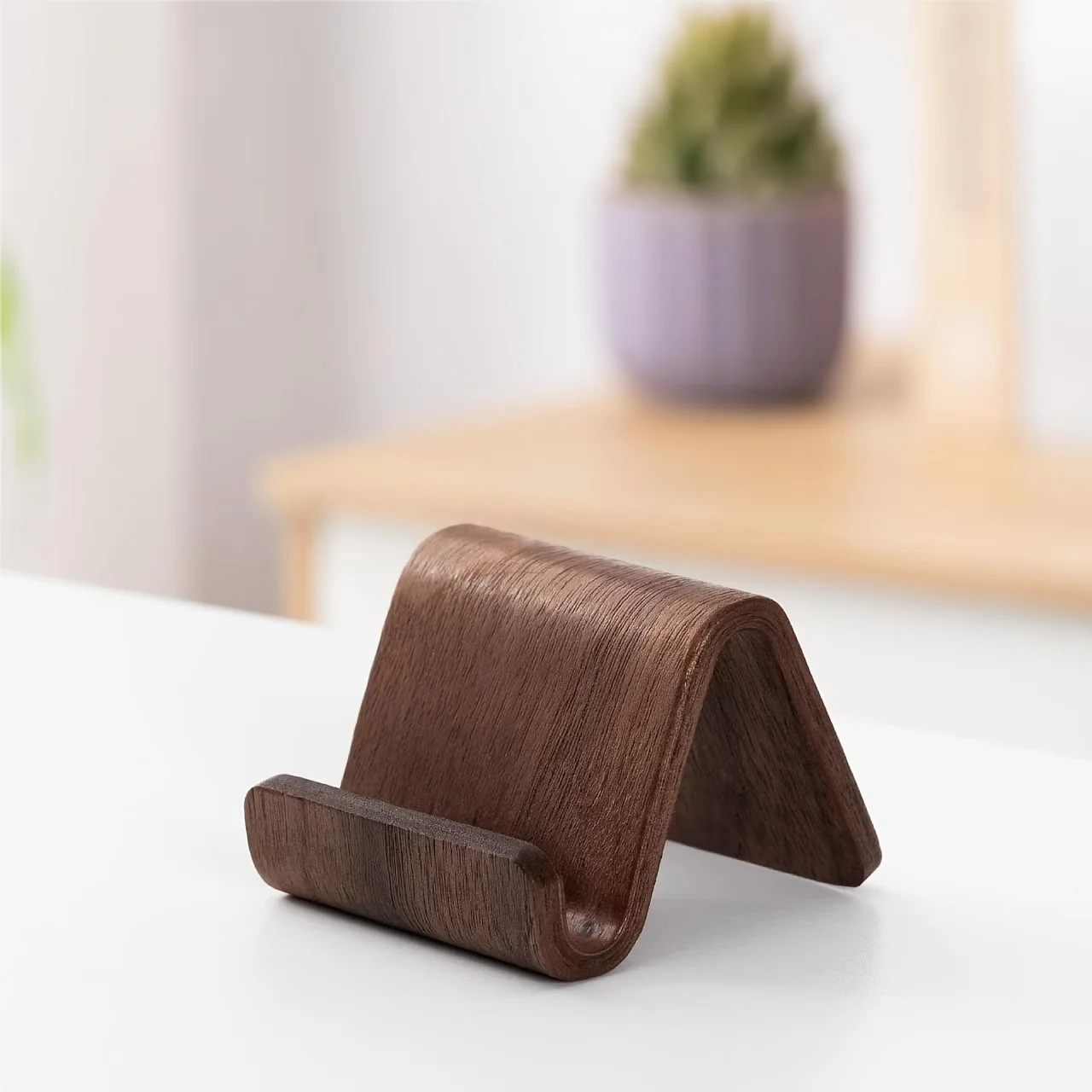 Premium Walnut Wood Rotating Phone Stand with Adjustable Angle & Clamp Base - Sturdy Portable Desk Accessory