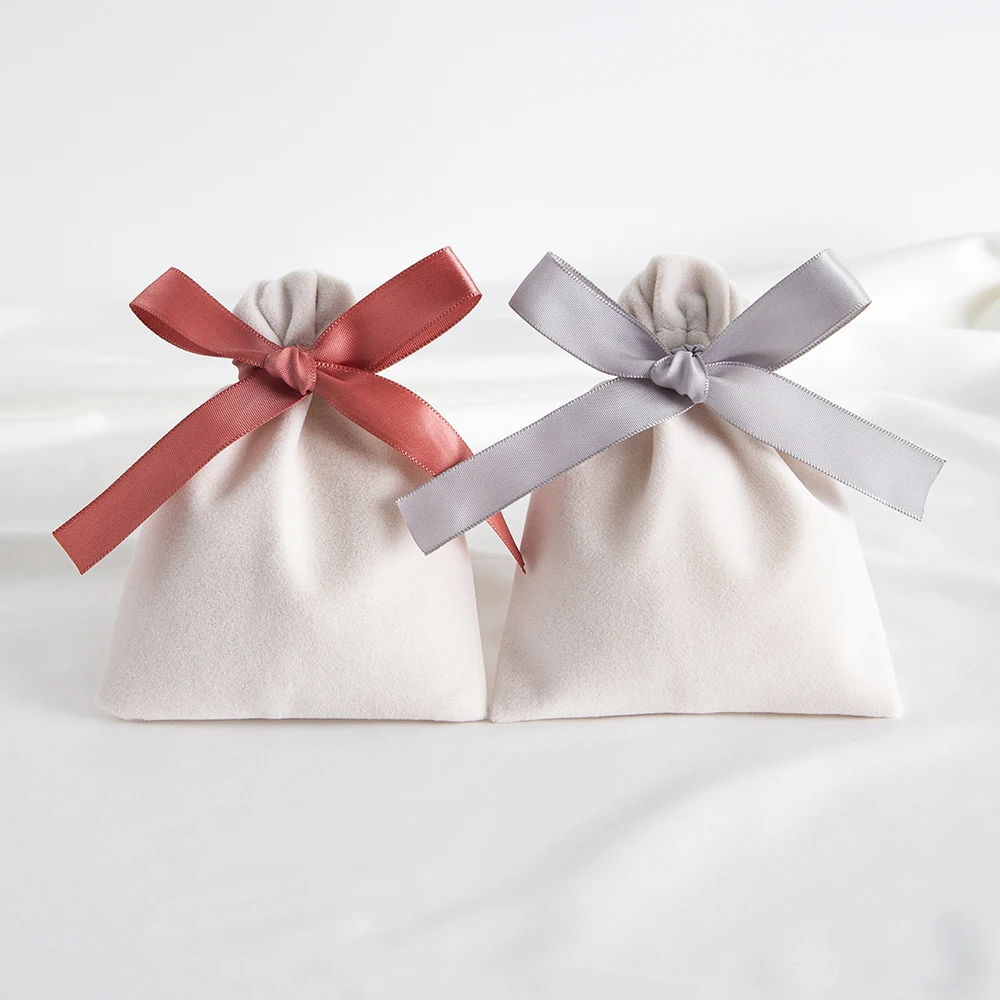 Luxury Beige Velvet Jewelry and Gift Pouches - Set of 10