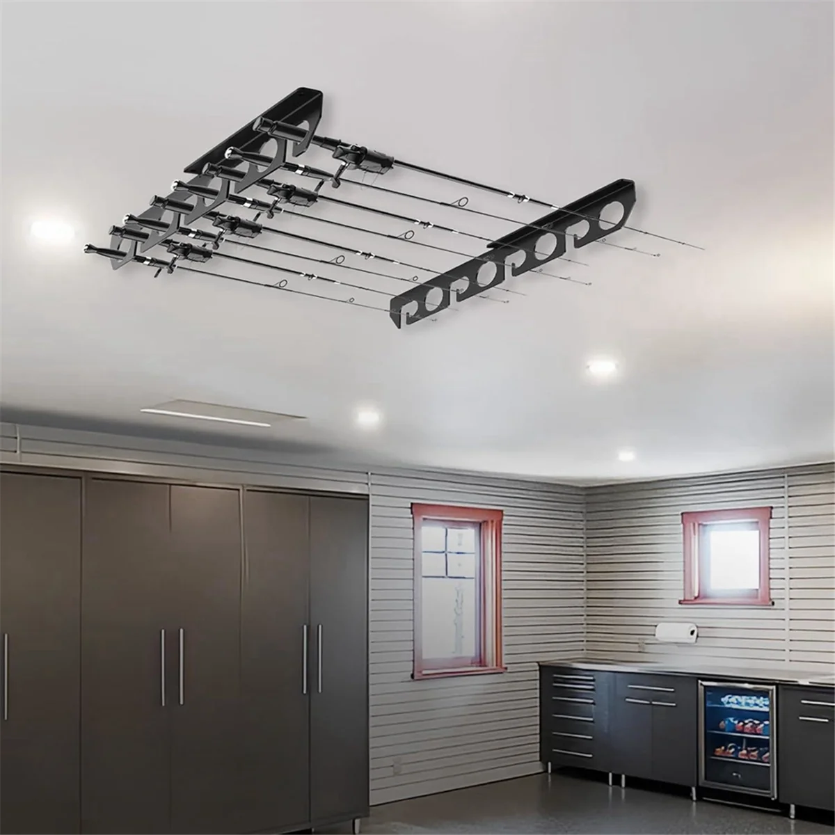 Wall Mounted Fishing Rod Holder Fishing Poles Horizontal Support Rack Wall Ceiling Storage Rack