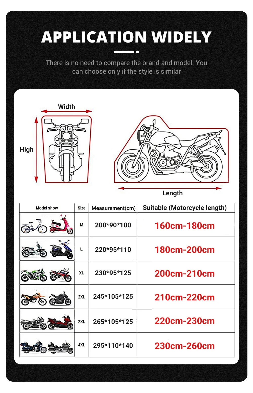 Motorrad abdeckung wasserdicht ganzjährig staub dicht UV-Schutz 190t Motorrad abdeckung mehrere Farben – Detail 1