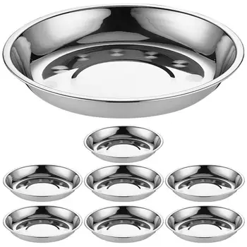 8Pcs Stainless Steel Round Plates Round Dinner Plates Barbecue Trays Food Serving Plates Dish Plate Barbecue Tray Dish Plate 1