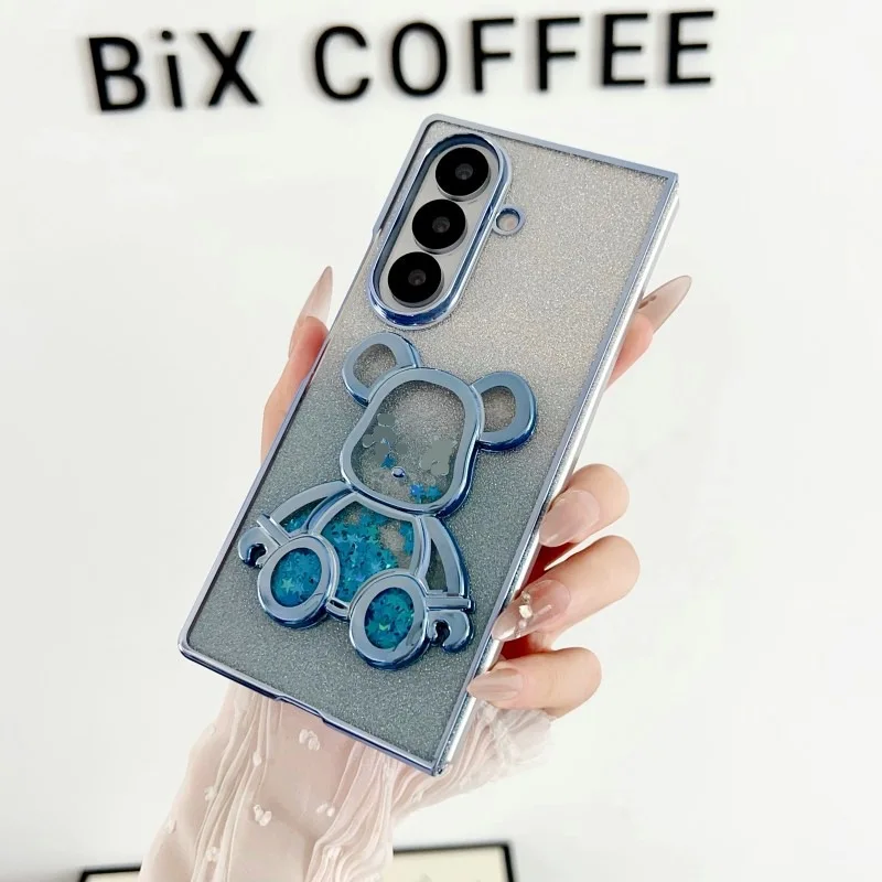 Gradient Luxury Plating Shockproof Phone Cover - Bear Clear Flip Case