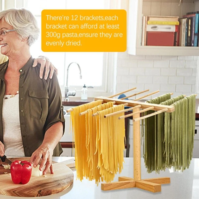 Wooden Pasta Drying Rack ,Pasta Making Accessories with 12 Bars, Spaghetti  Noodle Dryer Stand for Cooking