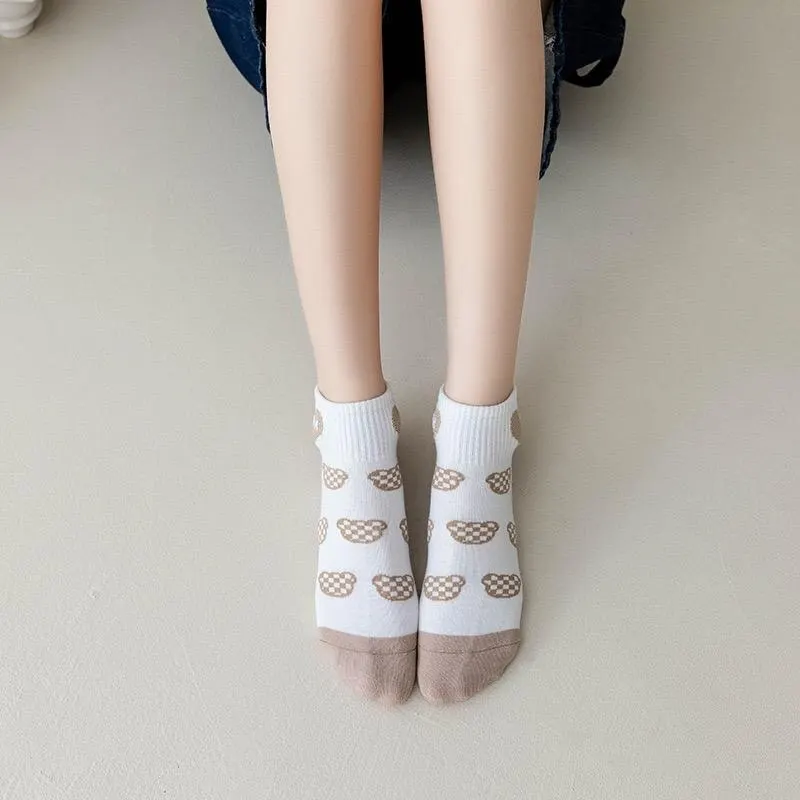 Womens Socks 5 Pairs Women Elegant Socks Retro Polyester Cotton Low Tube Girl Breathable Japanese Style Casual Stockings