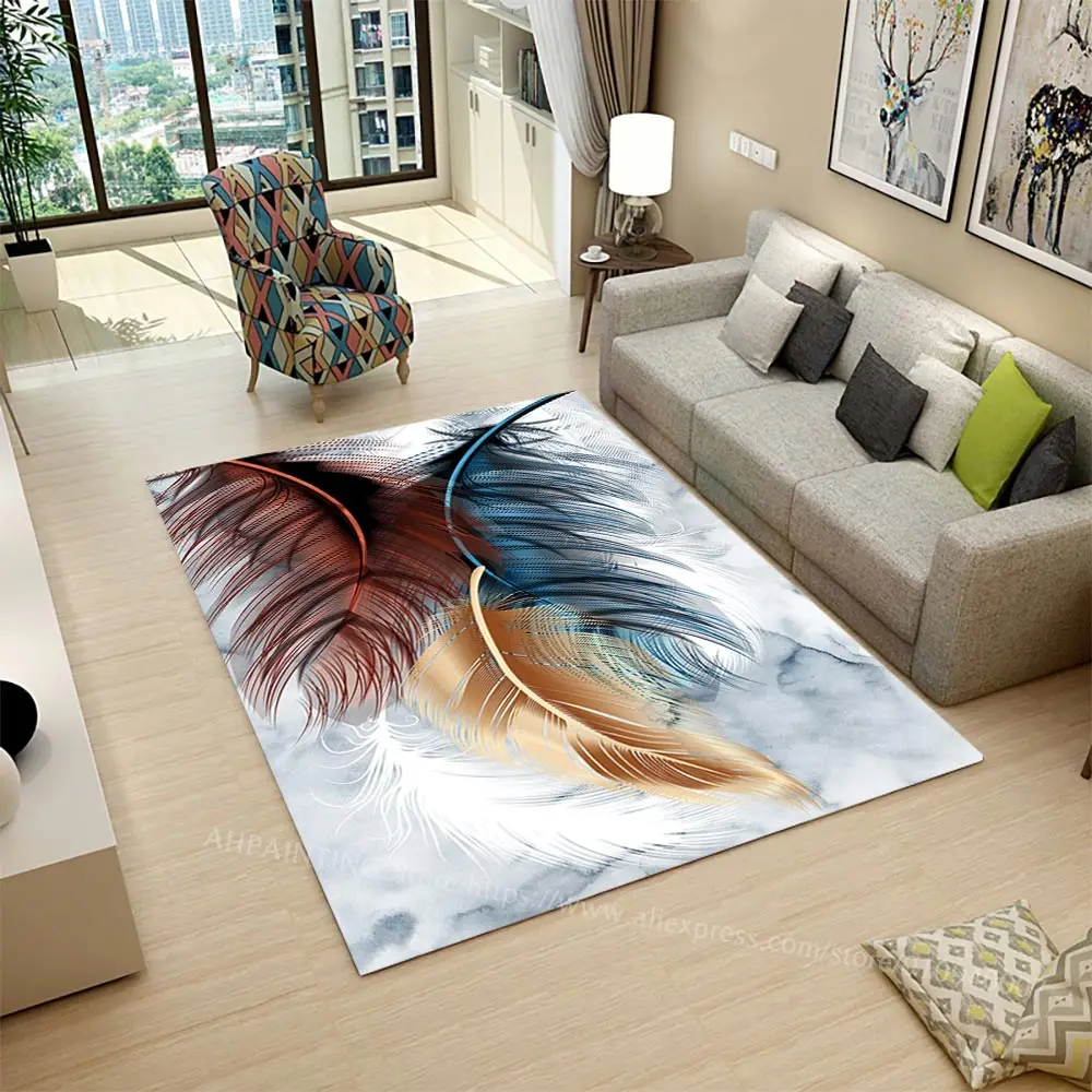 

Modern Nordic 3d Butterfly Feather Printed Carpet Living Room Sofa Coffee Table Light Luxury Carpet Family Bedroom Bedside Rugs