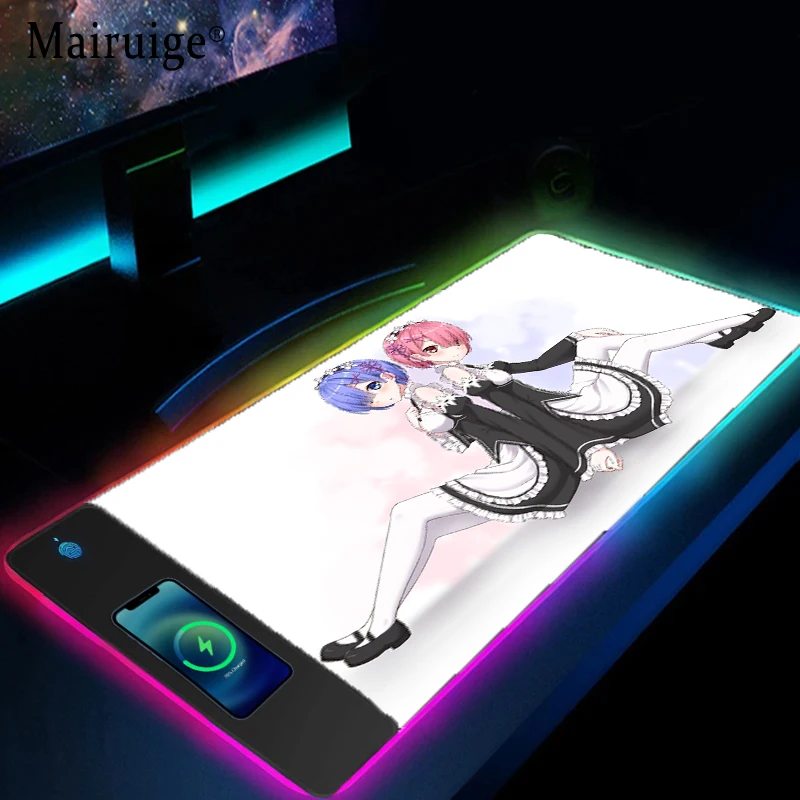 

Rem ReZero Wireless Charging Mouse Pad Gaming Room Decoration Mousepad Gamer Mats Extended Pad Office Accessories Anime Girl