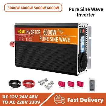 HOULI Off-Grid อินเวอร์เตอร์พลังงานแสงอาทิตย์ 6000 W/5000 W/4000 W/3000 W Pure Sine Wave 12 V/24 V ถึง 220 V Converter พร้อมรีโมทและ USB 1