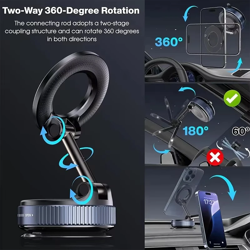 진공 자석식 차량용 휴대폰 거치대 다각도 조절 360 ° 회전 강력 자석 흡착식 접이식 차량용 네비게이션 폰 홀더