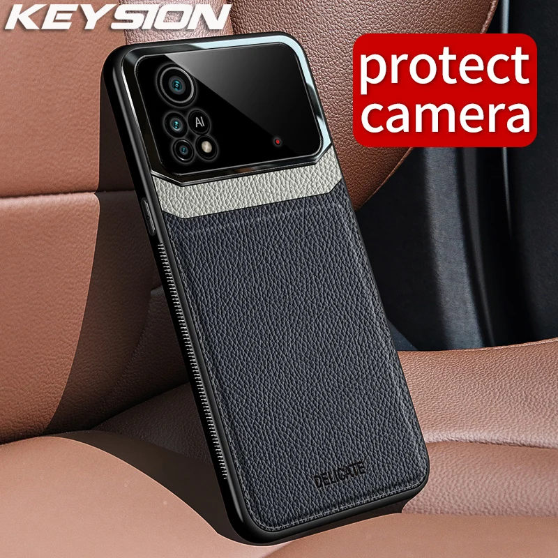 KEYSION Moda Custodia Antiurto per POCO X4 Pro 5G PU Pelle Specchio Vetro Molle Del Silicone Del Telefono Della Copertura Posteriore per Xiaomi POC_voghion.com