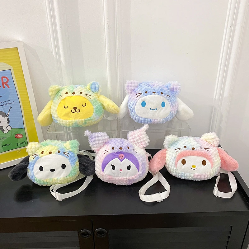 

Сумка Hello Kitty Melody Cinnamoroll Kulomi Sanrio, мультяшная плюшевая сумка через плечо, мягкая косметичка, кошелек для монет для девочек, подарок на день рождения