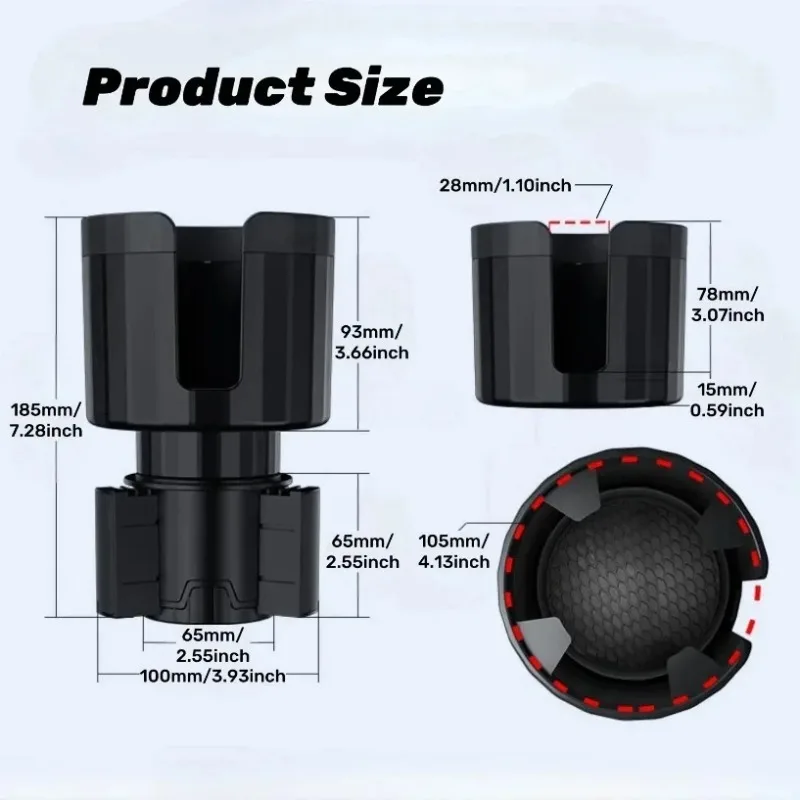 1개 유니버설 업그레이드 차량 컵 홀더 확장기 조절 가능한 베이스 안정적인 자동차 병 홀더 6.5CM-10.5CM 컵 홀더용