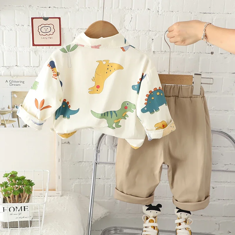 Autumn Spring Kids Boy Fashion Formal Clothing Set Plaid Shirt Pants 2pac/set 1 2 3 4 5 Years