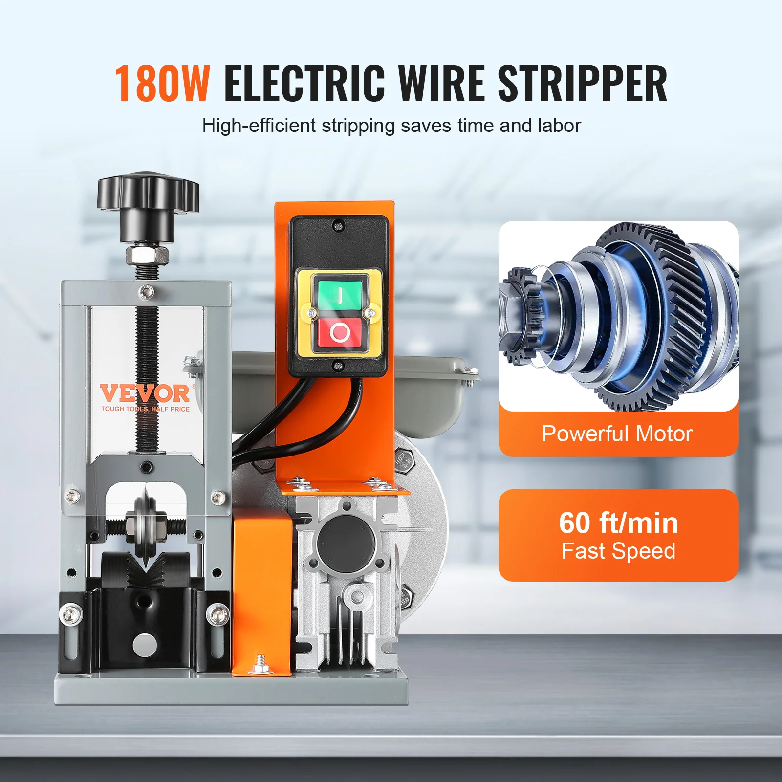 VEVOR Electric Wire Stripping Machine 1.5-25mm Cable Stripper 180W 60ft/min 3 Feeding Holes Wire Peeler Scrap Copper Recycling 2