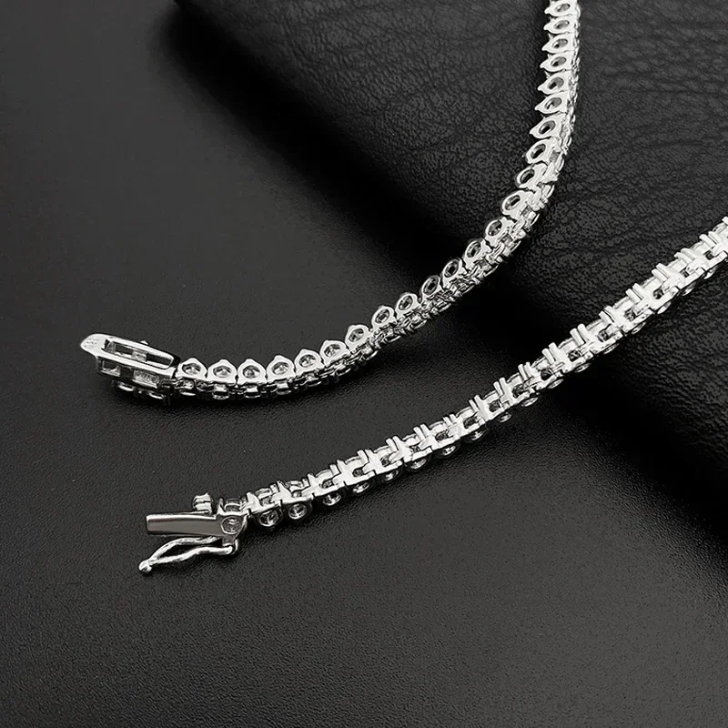 NeeTim Moissanite Tennis Necklace 3 Claw 925 Sterling Silver Plated 18k White Gold Sparkling Lab Diamond Necklaces for Women - Image 4