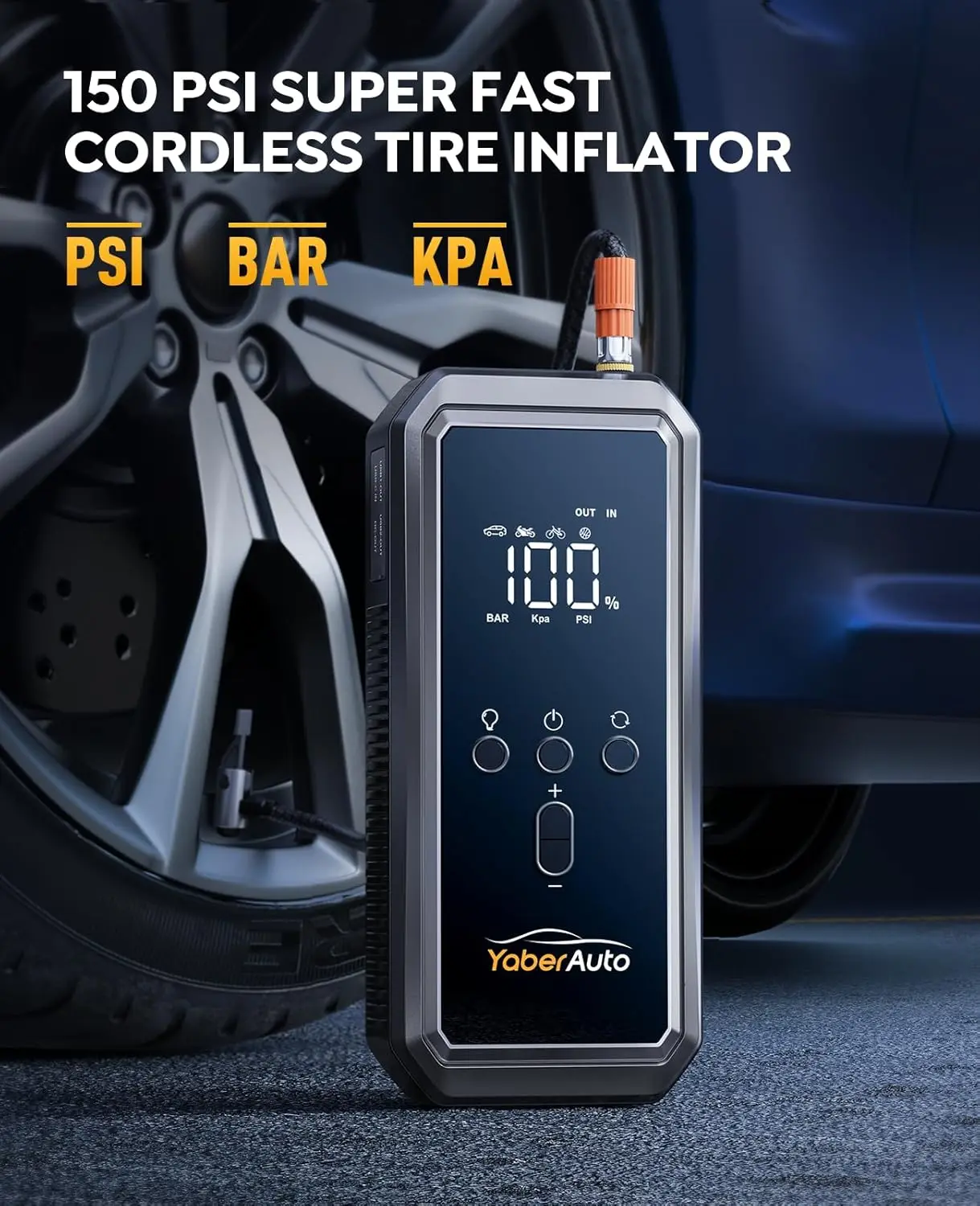 8-in-1 Portable Car Jump Starter with Air Compressor, 150PSI 4500A Car Battery Jump Starter (9.0 Gas/8.0L Diesel) 3
