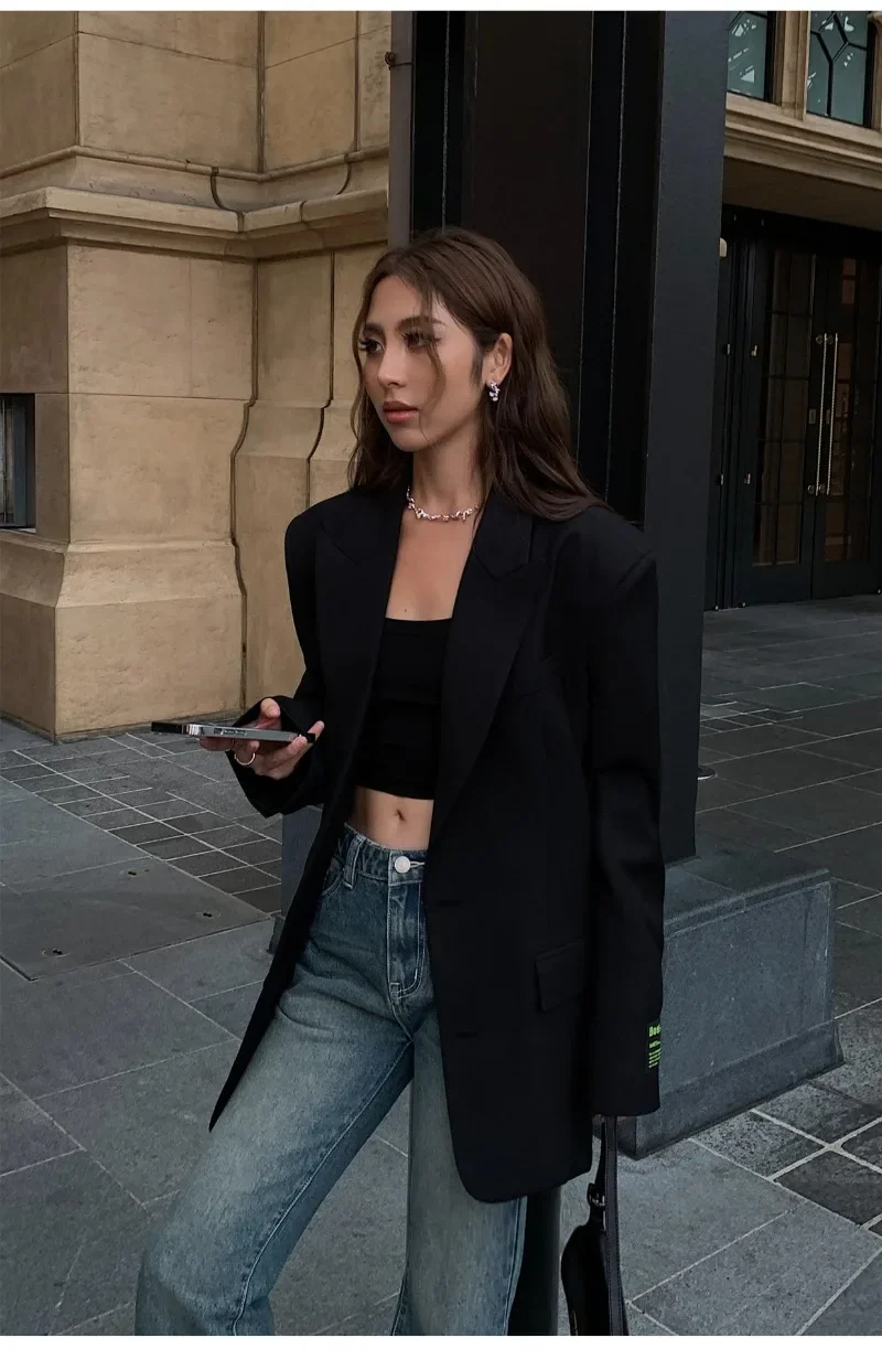 Blazer Frauen Herbst Neue Einfarbig Anzug Jacke Koreanische Mode Lose Vintage Kleinen Anzug Elegante Jacke Frauen Streetwear Outfits – Detail 9