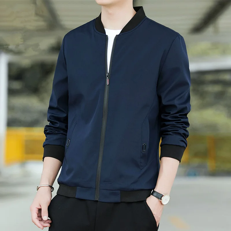 Spring and Autumn Men's Round Neck Solid Color Zipper Pocket Epaulet Long Sleeve Cardigan Jacket Coat Fashion Casual Formal Tops