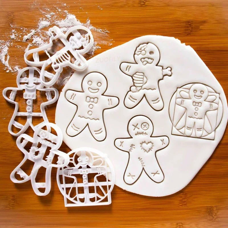Halloween Gingerbread Man Skull Cookie Cutter Christmas 3D Plastic Skeleton Biscuit Mold Fondente Pasticceria Cartoon Cake Decoration
