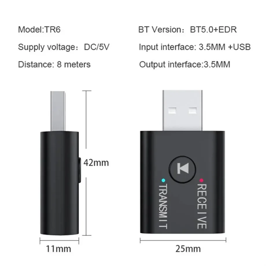 Bluetooth 5.0 Audio Transmitter Receiver 3.5mm AUX Jack RCA USB Dongle Stereo Wireless Adapter for Car Kit TV Speaker Headphone