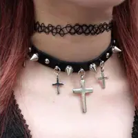 Collier Ras du Cou Noir pour Tatouage Rétro, Bijoux Gothiques artificiel astiques, Multi Documents, Vintage des Années 90 3