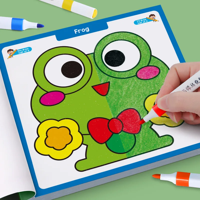 Libro da colorare creativo per bambini: metà colorare, animali, attività d'arte, giocattoli da disegno per l'apprendimento precoce, libro da colorare per bambini - immagine 2
