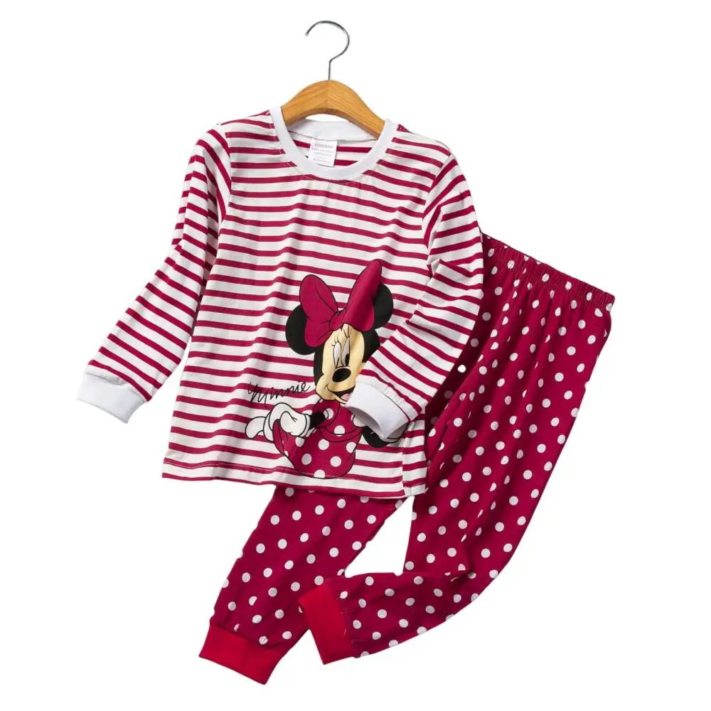 thumbnail image 2 of Conjunto de 2 piezas de pijama de algodón de manga larga para niños, ropa de dormir de Minnie, varios estilos, para primavera y otoño, 2 of 6