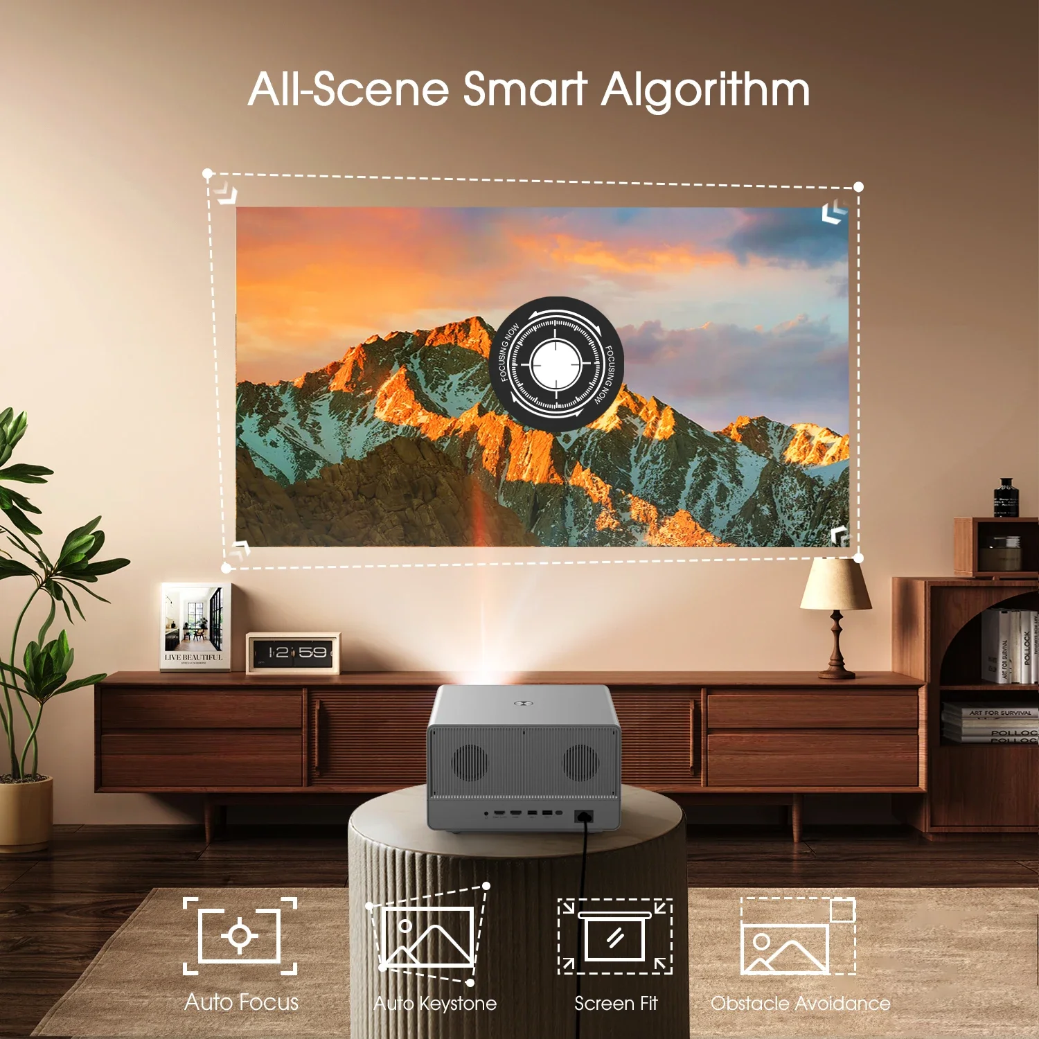 ApexTPU1 네이티브 4K (3840x2160) 스마트 프로젝터 800 ANSI 루멘, 자동 초점 및 키스톤 보정, 안드로이드 TV, HDR10 지원